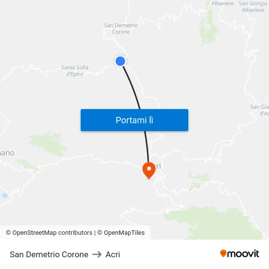 San Demetrio Corone to Acri map