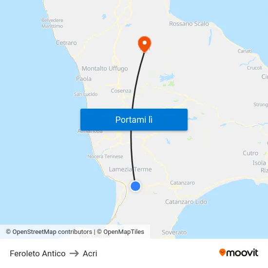 Feroleto Antico to Acri map