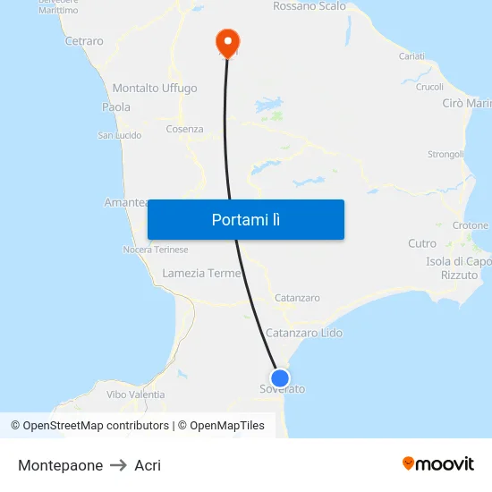 Montepaone to Acri map