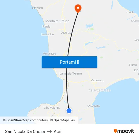 San Nicola Da Crissa to Acri map