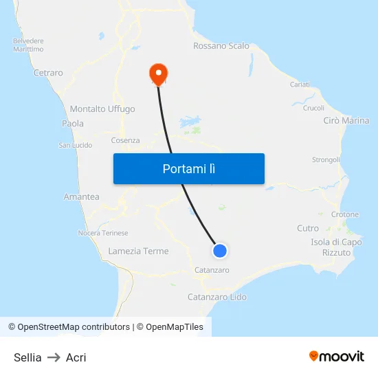 Sellia to Acri map