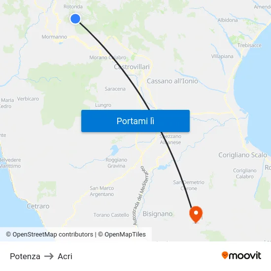 Potenza to Acri map