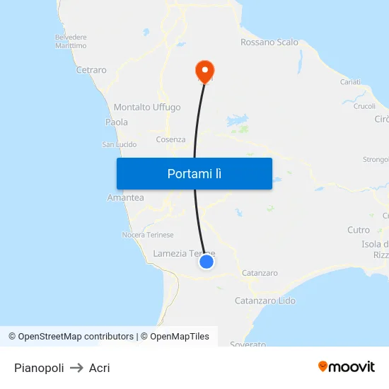 Pianopoli to Acri map