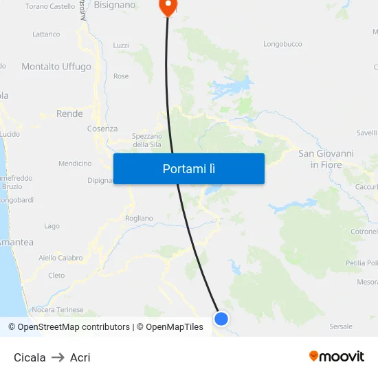 Cicala to Acri map