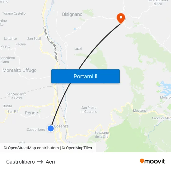 Castrolibero to Acri map