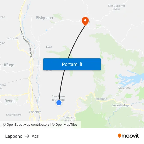 Lappano to Acri map