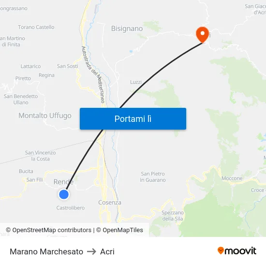 Marano Marchesato to Acri map