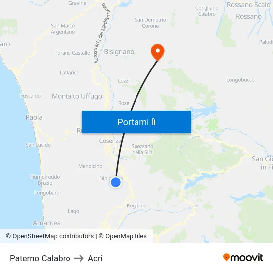 Paterno Calabro to Acri map