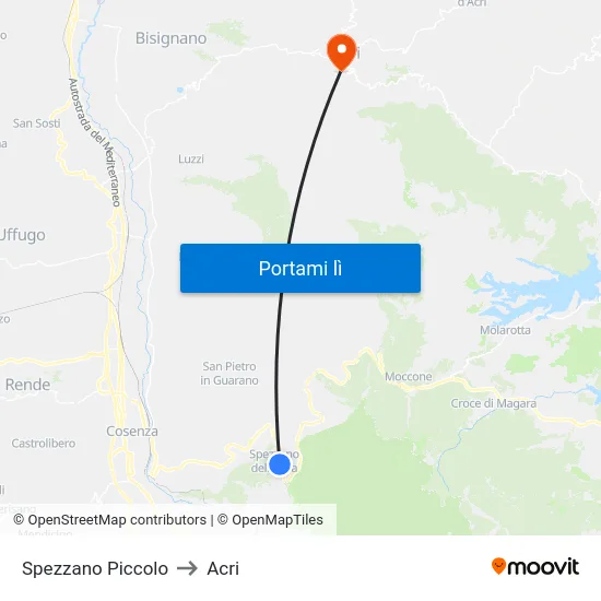 Spezzano Piccolo to Acri map