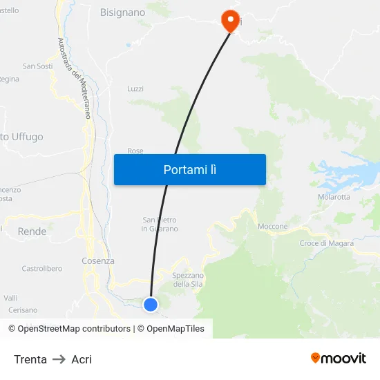 Trenta to Acri map
