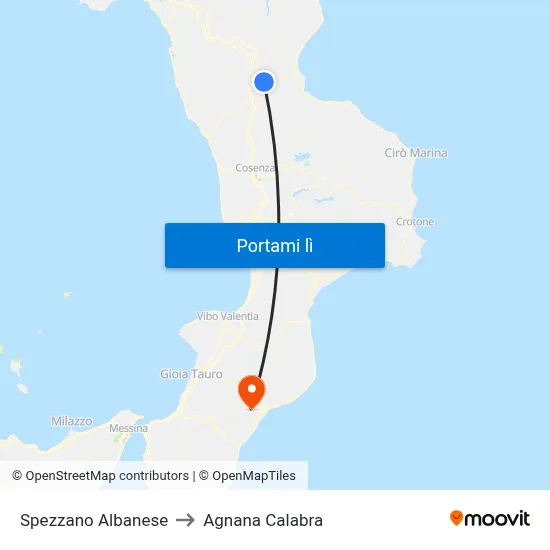 Spezzano Albanese to Agnana Calabra map