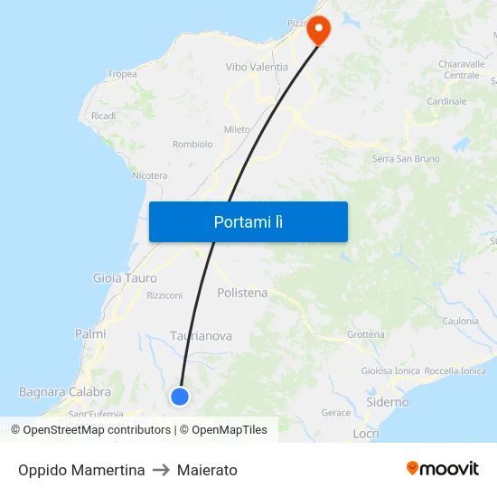 Oppido Mamertina to Maierato map