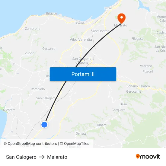 San Calogero to Maierato map