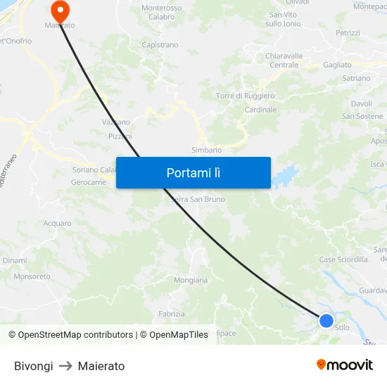 Bivongi to Maierato map