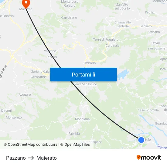 Pazzano to Maierato map