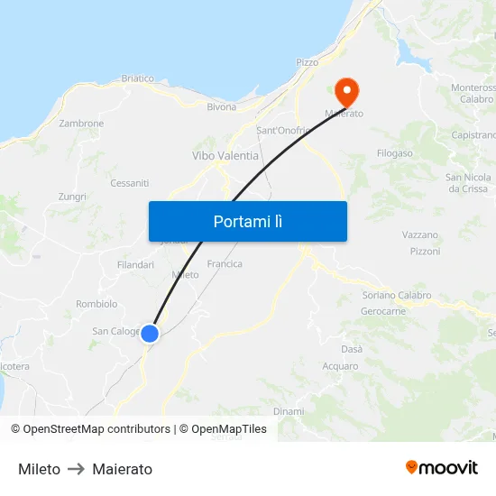Mileto to Maierato map