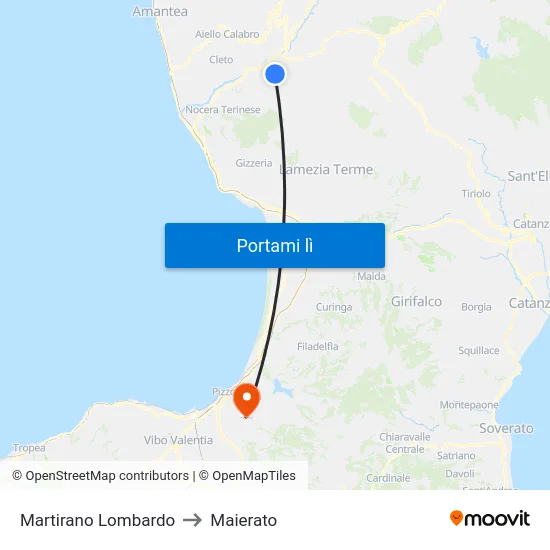 Martirano Lombardo to Maierato map