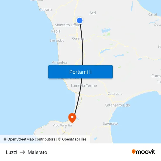 Luzzi to Maierato map