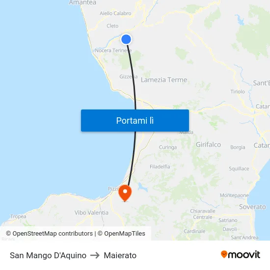 San Mango D'Aquino to Maierato map