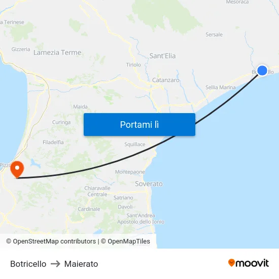Botricello to Maierato map