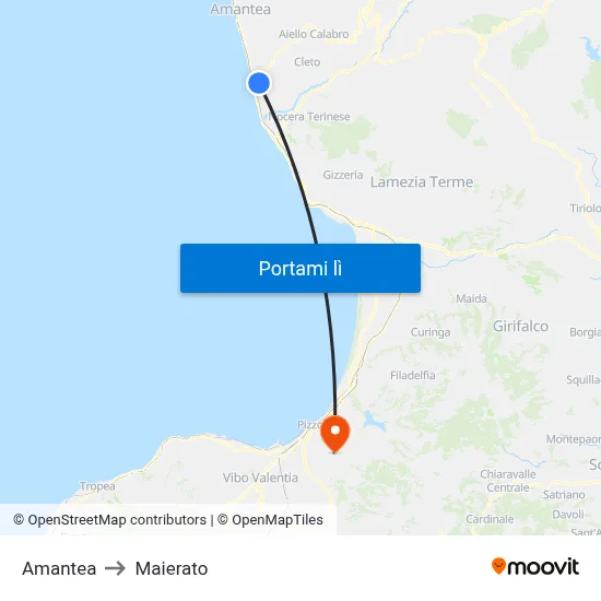 Amantea to Maierato map