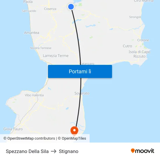 Spezzano Della Sila to Stignano map