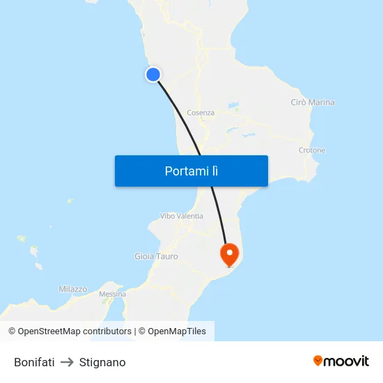Bonifati to Stignano map