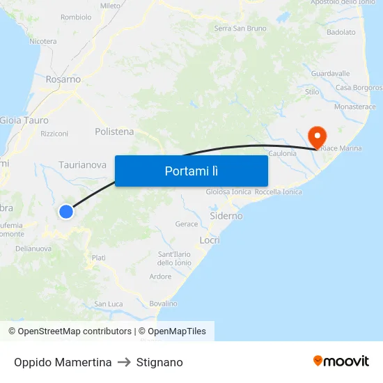 Oppido Mamertina to Stignano map