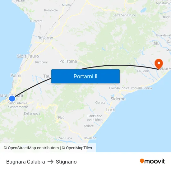 Bagnara Calabra to Stignano map