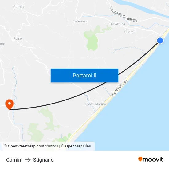 Camini to Stignano map