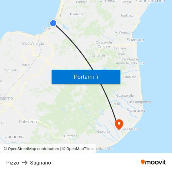 Pizzo to Stignano map