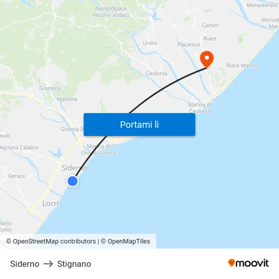 Siderno to Stignano map