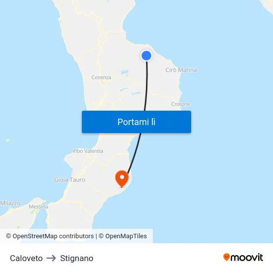 Caloveto to Stignano map