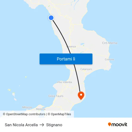 San Nicola Arcella to Stignano map