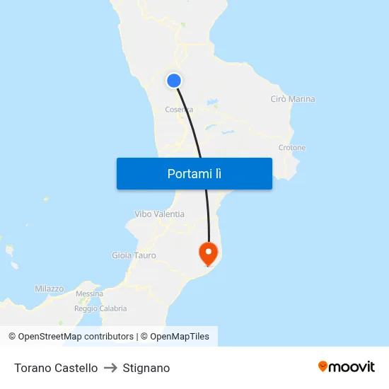 Torano Castello to Stignano map