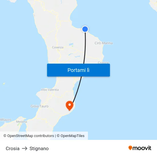 Crosia to Stignano map