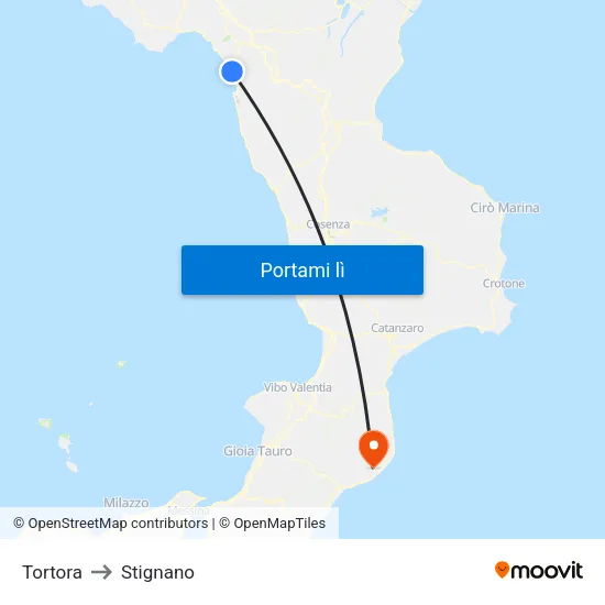 Tortora to Stignano map