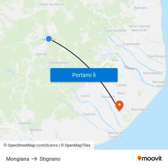 Mongiana to Stignano map