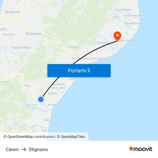 Careri to Stignano map