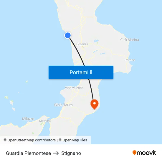 Guardia Piemontese to Stignano map