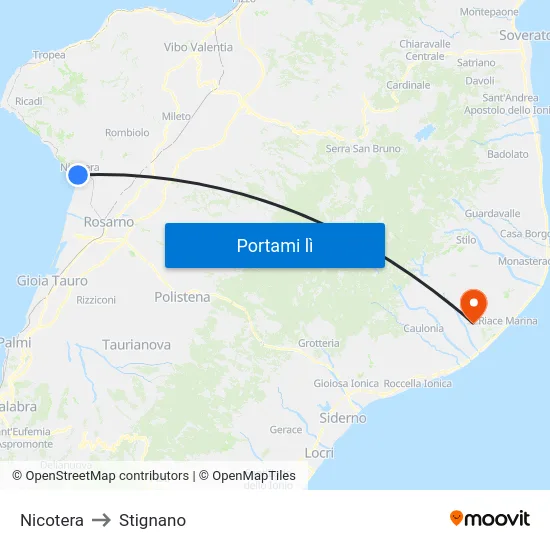 Nicotera to Stignano map