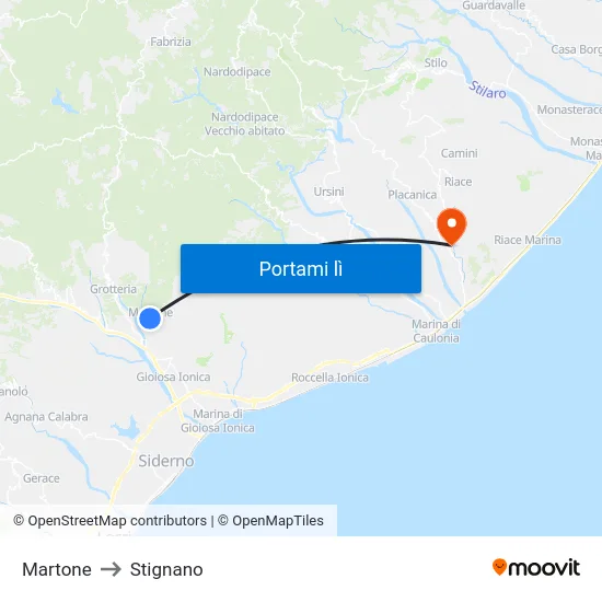 Martone to Stignano map