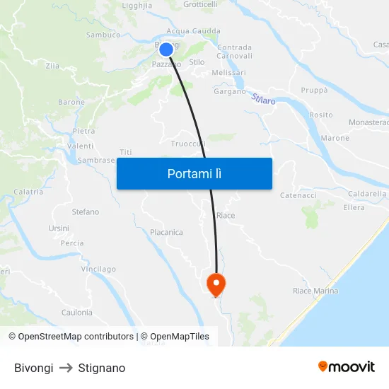 Bivongi to Stignano map