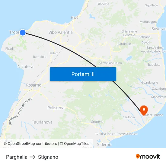 Parghelia to Stignano map