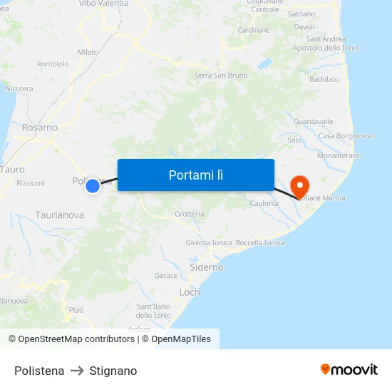 Polistena to Stignano map