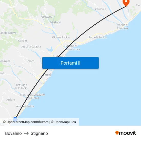 Bovalino to Stignano map