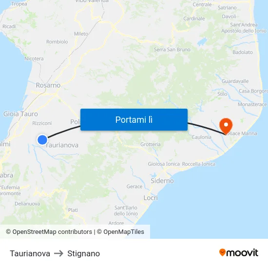 Taurianova to Stignano map