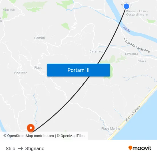 Stilo to Stignano map