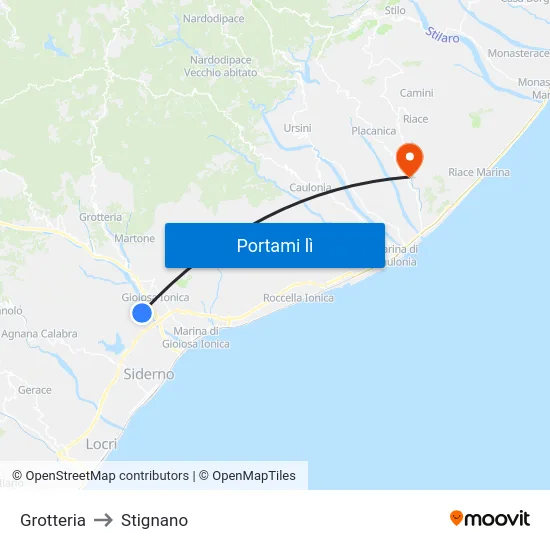 Grotteria to Stignano map