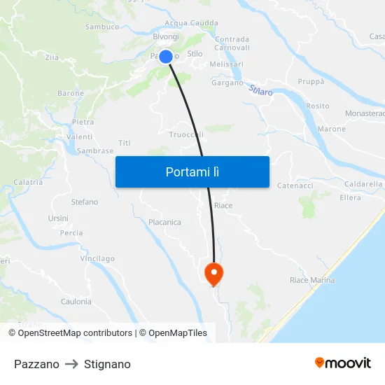 Pazzano to Stignano map